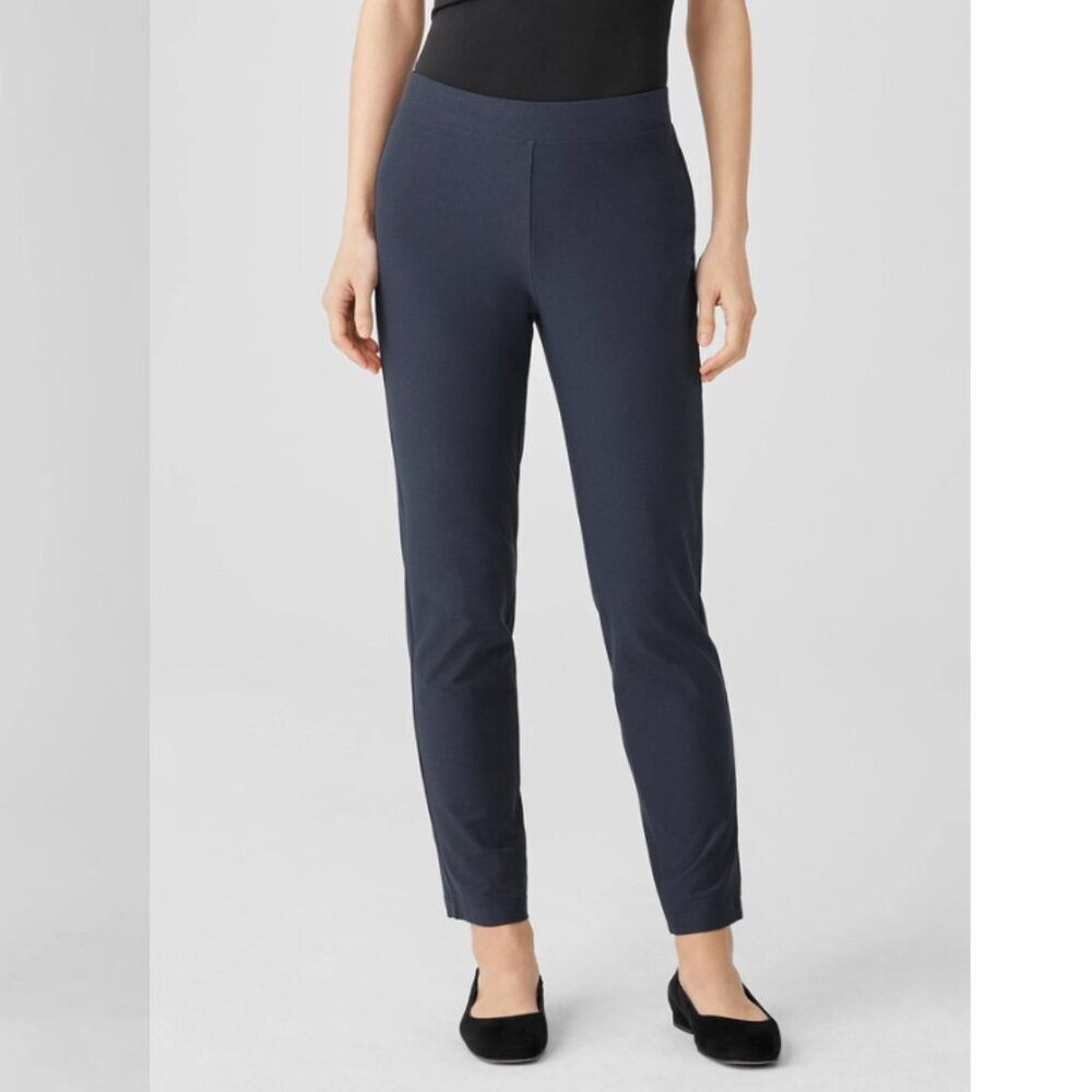 Eileen Fisher Washable Stretch Crepe Ankle Pant in Navy Blue Medium Pants